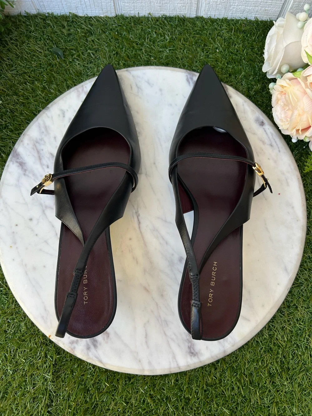 TORY BURCH DOUBLE T BUCKLE MARY JANE SLINGBACK $325 size 10  Perfect Black
